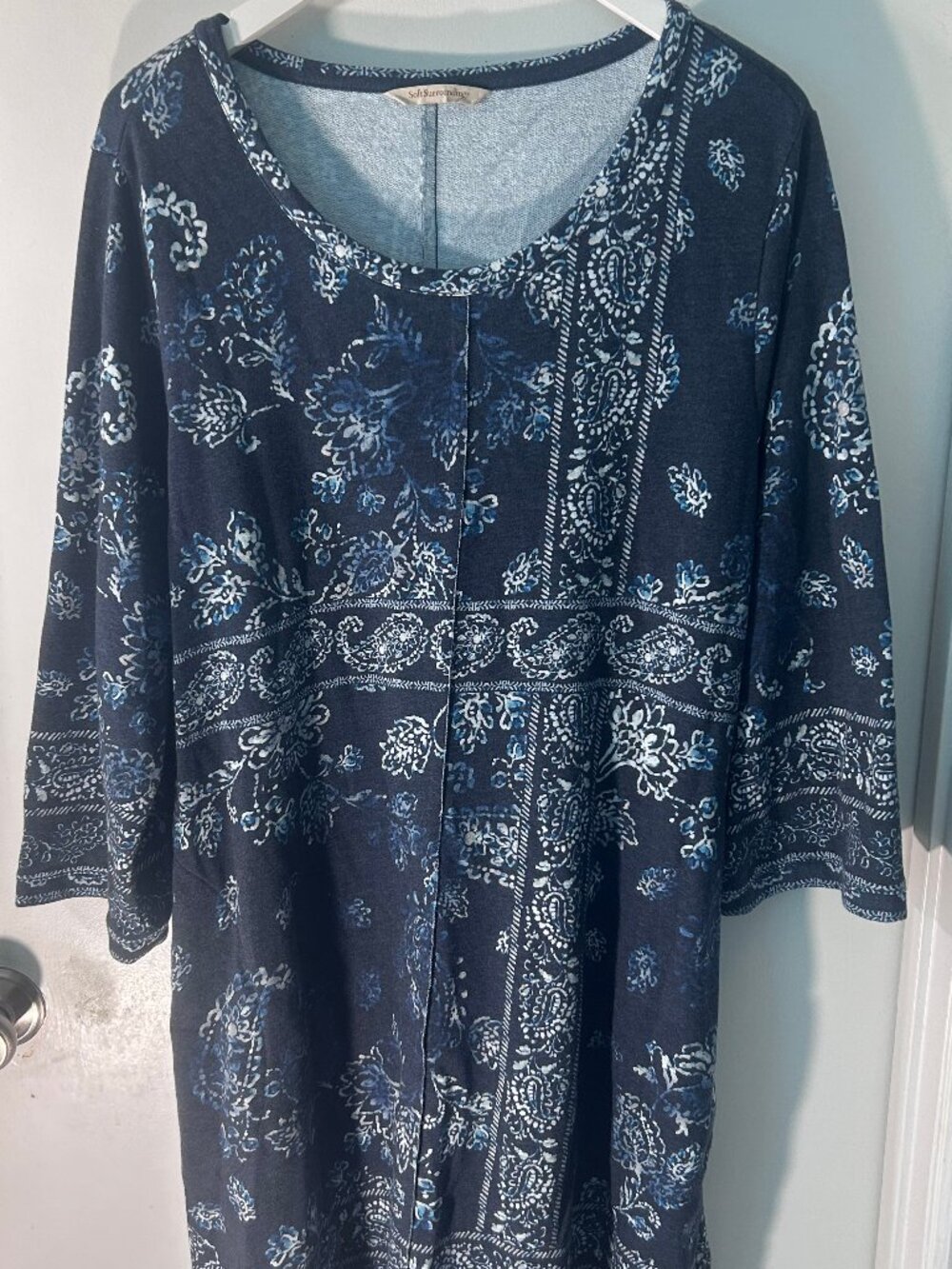 Soft Surroundings Blue Floral Paisley Knit Dress (Size Unlabeled; Likely XL/1X)